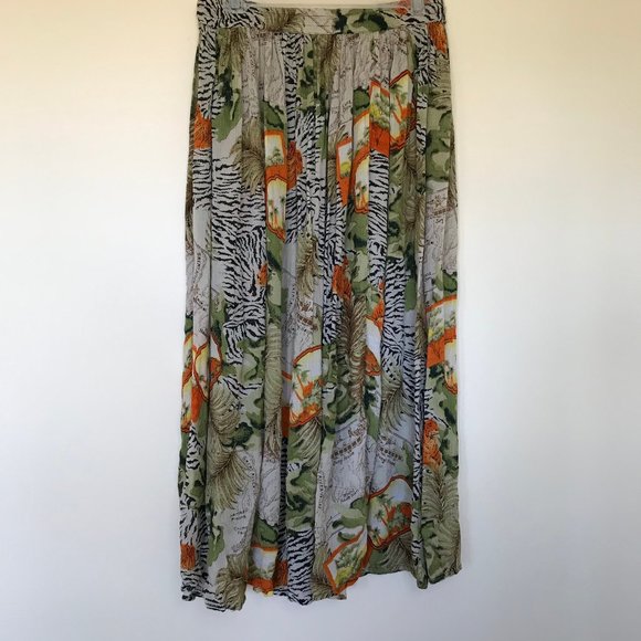 Papa Brand Crinkle Fabric Maxi Skirt Tiger & Zebra Print Elastic Waist One Size - Picture 5 of 8